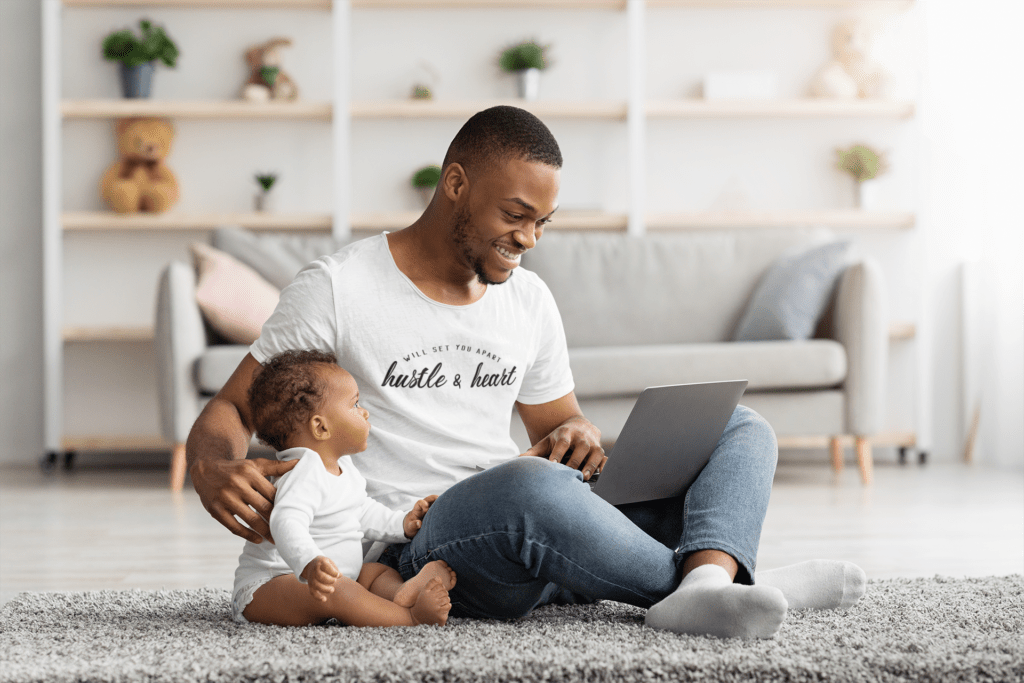 father s day themed t shirt mockup dad working while taking care of his baby m13858 r el2 1 | Empowering T-Shirts by Quotnair