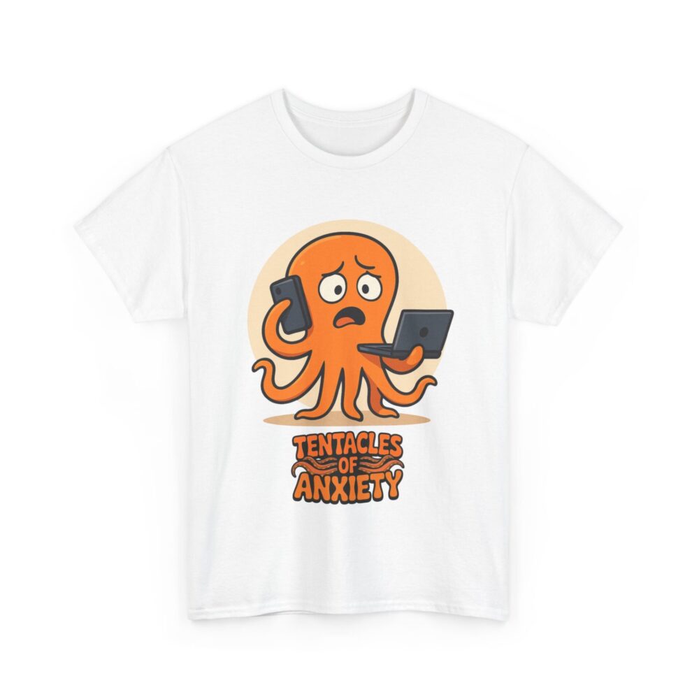 "Tentacles of Anxiety" Funny Cartoon Octopus Graphic – Overwhelmed But Still Going - Image 2